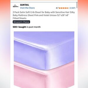 BABY Luxury Satin Crib Sheet Set - Lavender and Pink - NEVER USED